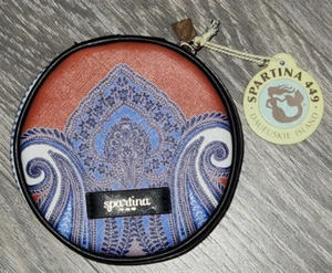 NWT New Spartina 449 Round Jewelry Travel Case Bohemian Boho Print Velvet Inside - Picture 1 of 20