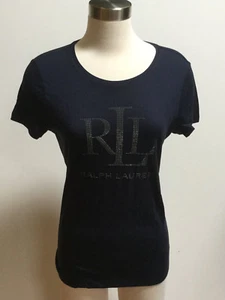 Ralph Lauren women navy microstud jersey tee shirt size medium - Picture 1 of 5