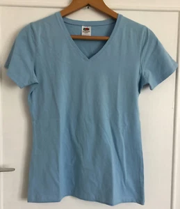 2 x Ladies Sky Blue Fruit of the Loom V Neck T Shirts Size Small -Both new - Picture 1 of 3