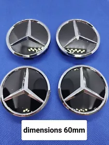 Lot 4 Cache Moyeu 60mm Noir Brillant Mercedes Logo Emblème Jante Centre De Roue - Picture 1 of 3