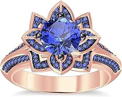 2Ct Round Lab-Created Sapphire Flower Engagement Ring 14K Rose Gold Plated - Image 1 of 4