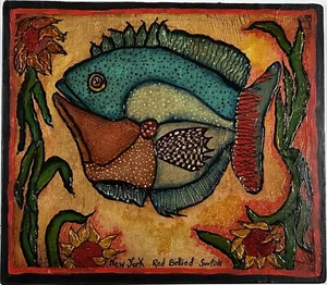 Bonnie Grilli New York Red Bellied Sunfish Original Acrylic on Wood Signed - Picture 1 of 14