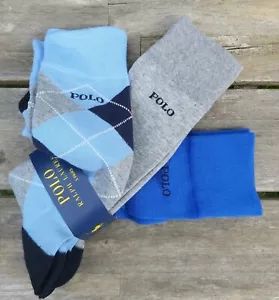 GENUINE 3 PAIRS : POLO RALPH LAUREN Light Blue Argyle / Grey / Blue SOCKS RL4 - Picture 1 of 7
