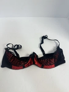 Sujetador de encaje rojo negro Seduction By Frederick's Of Hollywood tazas abiertas - Imagen 1 de 4