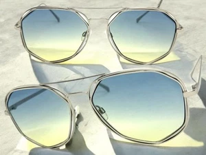 GAFAS DE SOL de gran tamaño clásicas vintage estilo retro grandes marco plateado lentes verdes - Imagen 1 de 6
