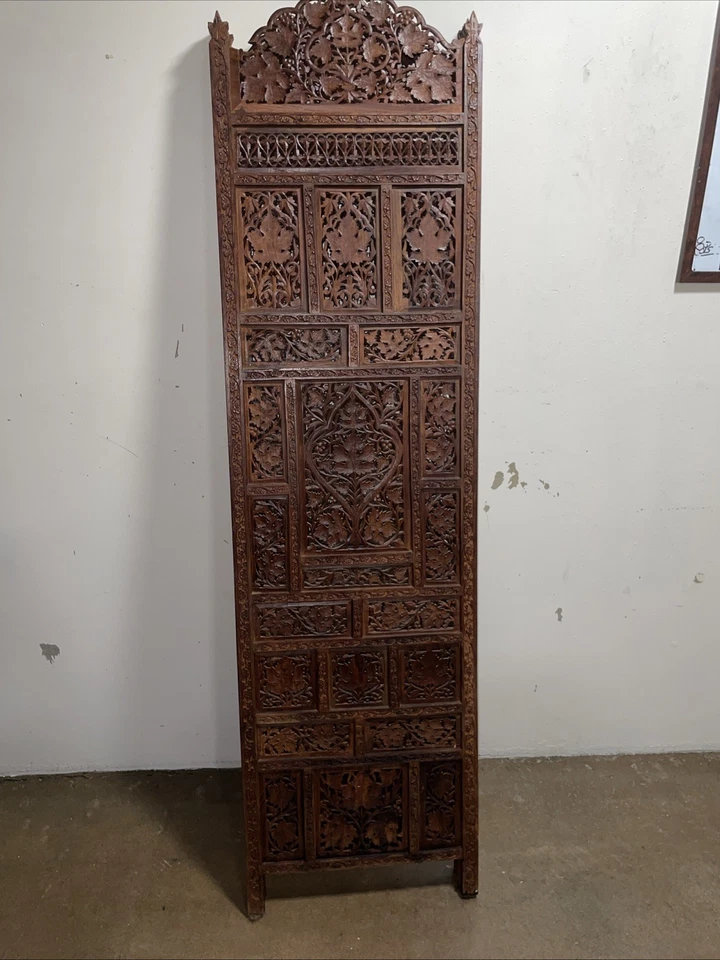 Перегородка комнатная четырехпанельная ручной работы из тикового дерева для сбора индийского винограда - Изображение 1 из 1