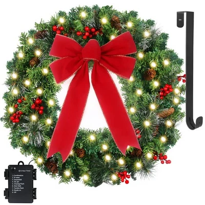 Guirnalda de Navidad prelit de 24 pulgadas que funciona con 50 luces temporizador 8 modos de luz Foto 1 de 4