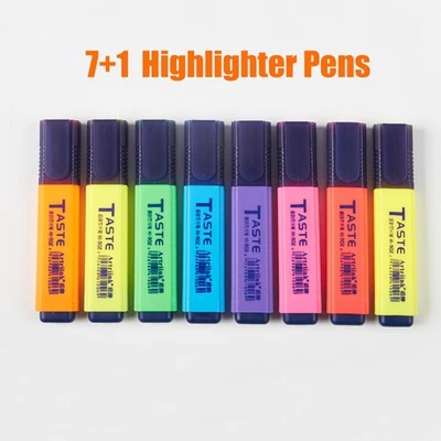 8x Textmarker Marker in 7 Farben, Gelb(2x), Blau, Grün, Orange, Rot, Pink, Lila - Bild 1 von 4