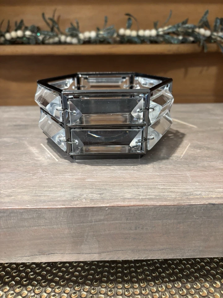 Bath & Body Works Black Hexagon 3 Wick Candle Holder Faux Crystal Prisms Accents - Image 1 of 4