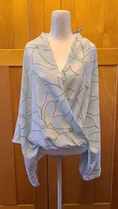 New NWT Alfani BOLD LEAF Printed Top Womens US XL MSRP $69.50 Blue White Green - Picture 1 of 11