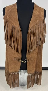 Vintage 60er 70er braun Wildleder Leder Fransen Weste Retro Hippie Boho Cowgirl Western M - Bild 1 von 12