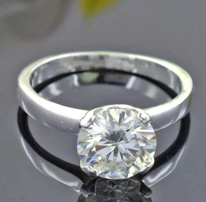 Anillo solitario de diamantes tratados de corte redondo blanco certificado de 2,50 quilates en plata 925 - Imagen 1 de 3