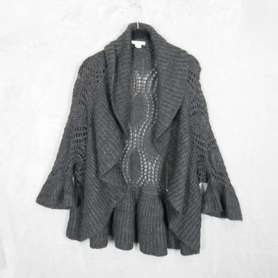 Cárdigan Suéter Gris Volantes Manga Campana Pequeño Garnet Hill Tejido Crochet Foto 1 de 4
