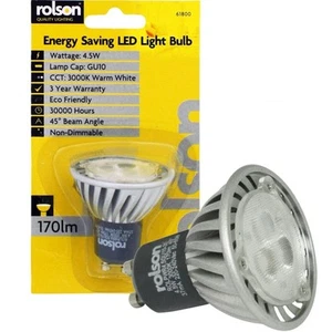 Rolson 4.5W LED GU10 Spot Down Bombilla Lámpara Alta Potencia 170lm Blanco Cálido Nuevo en Caja - Imagen 1 de 3