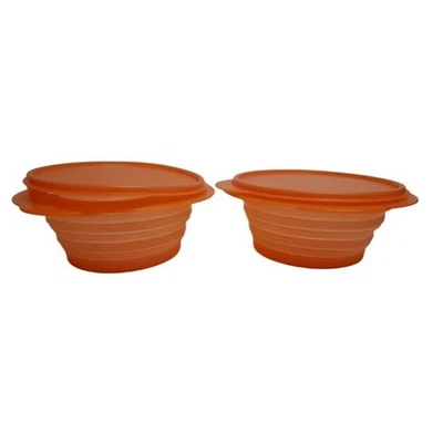 Juego de 2 contenedores de almacenamiento de alimentos plegables Tupperware naranja 4 cuartos hechos en EE. UU. Foto 1 de 4