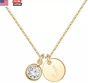 Easter Gifts for Girls - 14K Gold Plated Disc Initial Birthstone Necklace for Wo - Picture 1 of 7