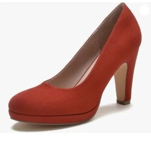 miss left Women's Low Platform High Chunky Heels Slip On Closed Round Toe Red - Picture 1 of 8