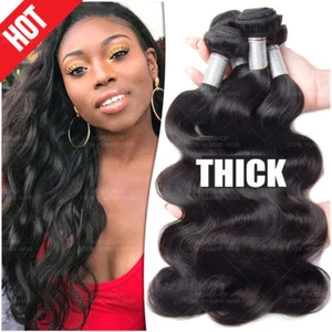 Real 8A+ Virgin Human Hair Extensions THICK Weft Full Head Human Hair Weave Wavy - Picture 1 of 27