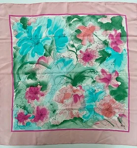 Vera Neumann 28 in Silk Scarf Watercolor Blue Lilly Flowers Pink Blooms Vintage - Picture 1 of 7