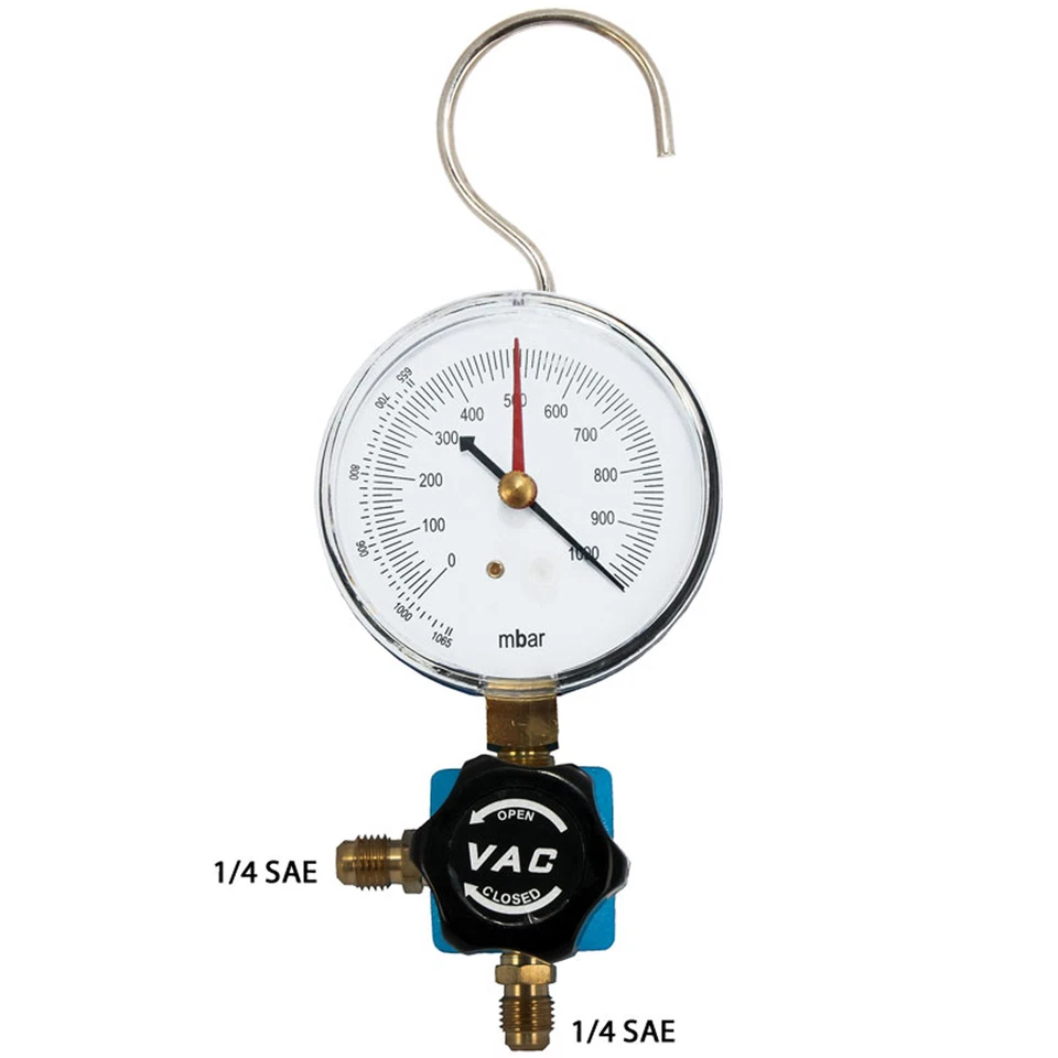 KLIMA_DE Klimaanlage Vakuum - Manometer 1/4 SAE - 1/4 SAE