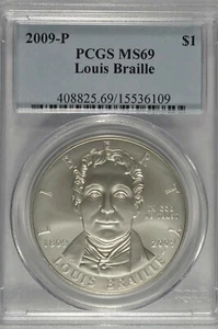 2009-P Louis Braille Commemorative Silver Dollar PCGS MS69 - Picture 1 of 5