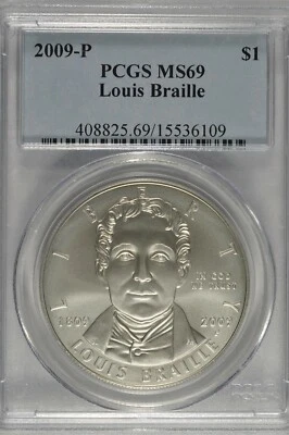 2009-P Louis Braille Commemorative Silver Dollar PCGS MS69 - Image 1 of 4