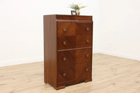 Art Deco Vintage Mahogany Highboy or Tall Chest, United #38566 Cover