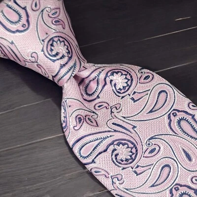 LAURANT BENNET Milano Paisley 100% Micro Fiber Necktie, Color Pink & Blue NWT  - Image 1 of 4