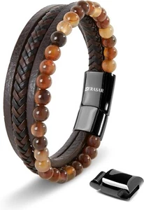 SERASAR, Genuine leather bracelet men "Stone" Perfect Birthday Gift for him - Picture 1 of 13