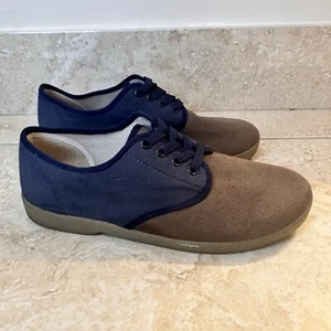 VTG Style Zig-Zag 60’s Blue Tan Canvas Wino Lace Up Style Shoe Men 7.5 Oxford - Picture 1 of 9