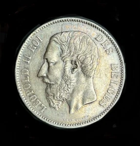 5 Francs 1873 LEOPLD II Belgium Silver Coin - Picture 1 of 2