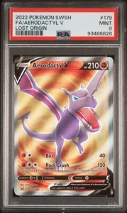 Pokémon Sword & Shield 2022 SWSH Aerodactyl V #179 arte completo FA Lost Origin PSA 9 - Imagen 1 de 2