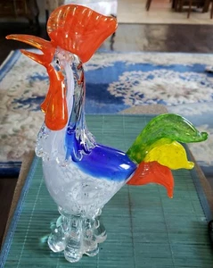 ESTATE SALE VINTAGE 1960'S ART GLASS MURANO 12" CROWING ROOSTER - Picture 1 of 12