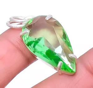 Green Amethyst Gemstone 925 Sterling Silver Solitaire Pendant 1.37" P7454-62 - Picture 1 of 1