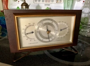 Vintage Wood/Mahogany Desktop Taylor Compensated Barometer 3 Gauges w/stand - Picture 1 of 5