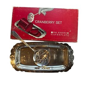 Vintage WM. Rogers Silverplate Cranberry Set Spoon & Plate In Original Box