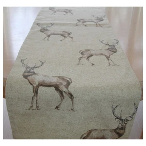 Table Runner 120cm Beige Brown Stags 48" Stag Deer 4ft Antlers Scottish Highland - Picture 1 of 3