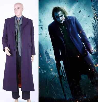 Batman Dark Knight Joker Trench Coat Wool Cosplay Costume Full Set Halloween Hot - Image 1 of 4