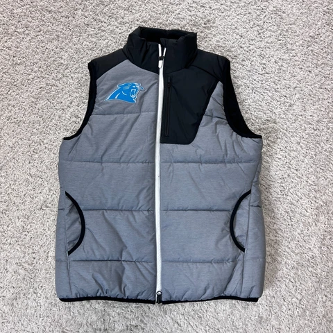 Carolina Panthers Gray Puffer Vest Mens Medium Nike Full Zip Cover