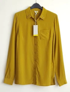HOBBS NW3 LITTLE BIRDIE SHIRT IN SAGE GOLD MUSTARD SIZE 6 PURE SILK  - Picture 1 of 9
