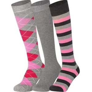 Mysocks Unisex Knee High Argyle,Plain, Stripe Design Combination 3 Pair Socks - Picture 1 of 8