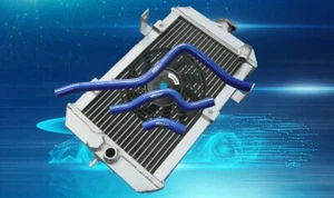 ALU RADIATOR + FAN + BLUE Silicone Hose FOR YAMAHA RAPTOR 660R YFM660R 2002-2005 - Foto 1 di 8
