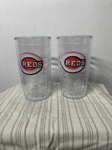 Lot of 2 - Tervis MLB Cincinnati Reds Tumblers Cups 16oz. Made in the USA Cover