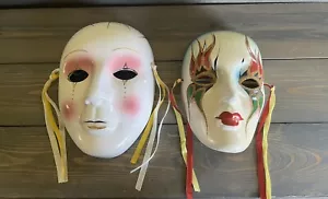 Vintage Hand Painted Mardi Gras & Porcelain Hand Painted Harlequin Masks (2) - Picture 1 of 14