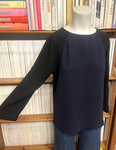Blusa Top J Crew Damas XS 8 6 Azul Marino Negra Boxy Oficina Manga 3/4 Color Bloque - Imagen 1 de 6