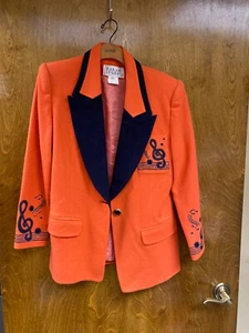 Women "BABAK" orange/black musical notes blazer 1 button Size 12 P.O. - Picture 1 of 2
