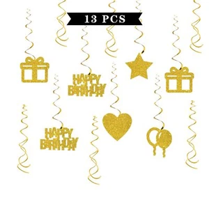 Happy Birthday Hanging Swirl Decorations - Glitter 13 Pcs Birthday Party Supp... - Picture 1 of 7