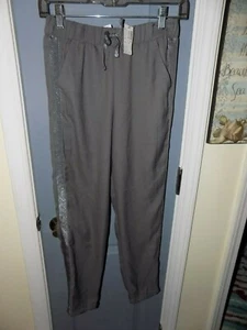 Justice Gray Tuxedo Pants Silver Glitter Stripe Lightweight Size 12 Girl's NEW  - Picture 1 of 3