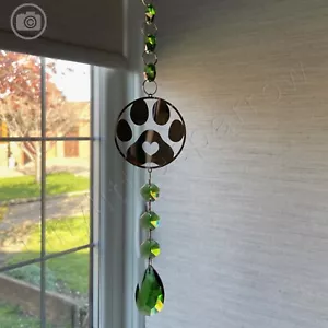Nuevo móvil atrapasol con estampado de pata colgante ~ cuentas de vidrio verde ~ conmemorativo de pérdida de mascotas - Imagen 1 de 10