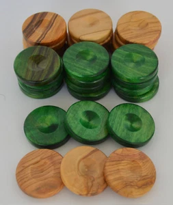 30 fichas de backgammon oliva de 1,4 pulgadas - madera de olivo natural - damas de color verde - Imagen 1 de 2